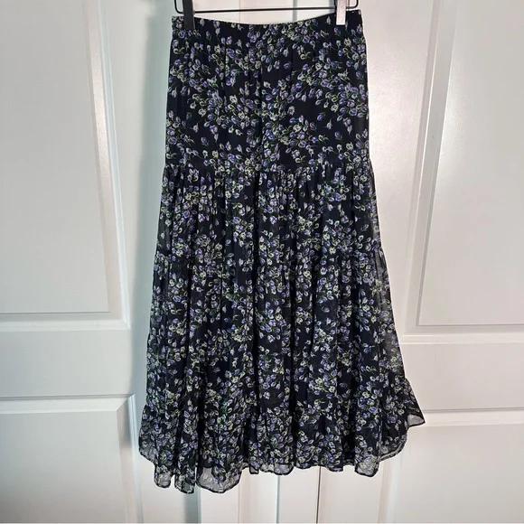 Mango Matching Set! XS/S Maxi Skirt + Blouse- Black Tiered- Purple Floral Print - Picture 7 of 14
